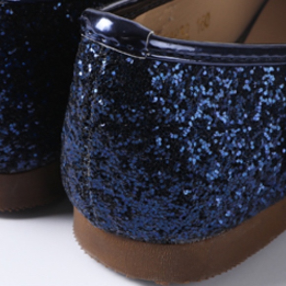 Girls Mary Jane Glitter Ballerina Flat Navy Shoes - Picture 4 of 6